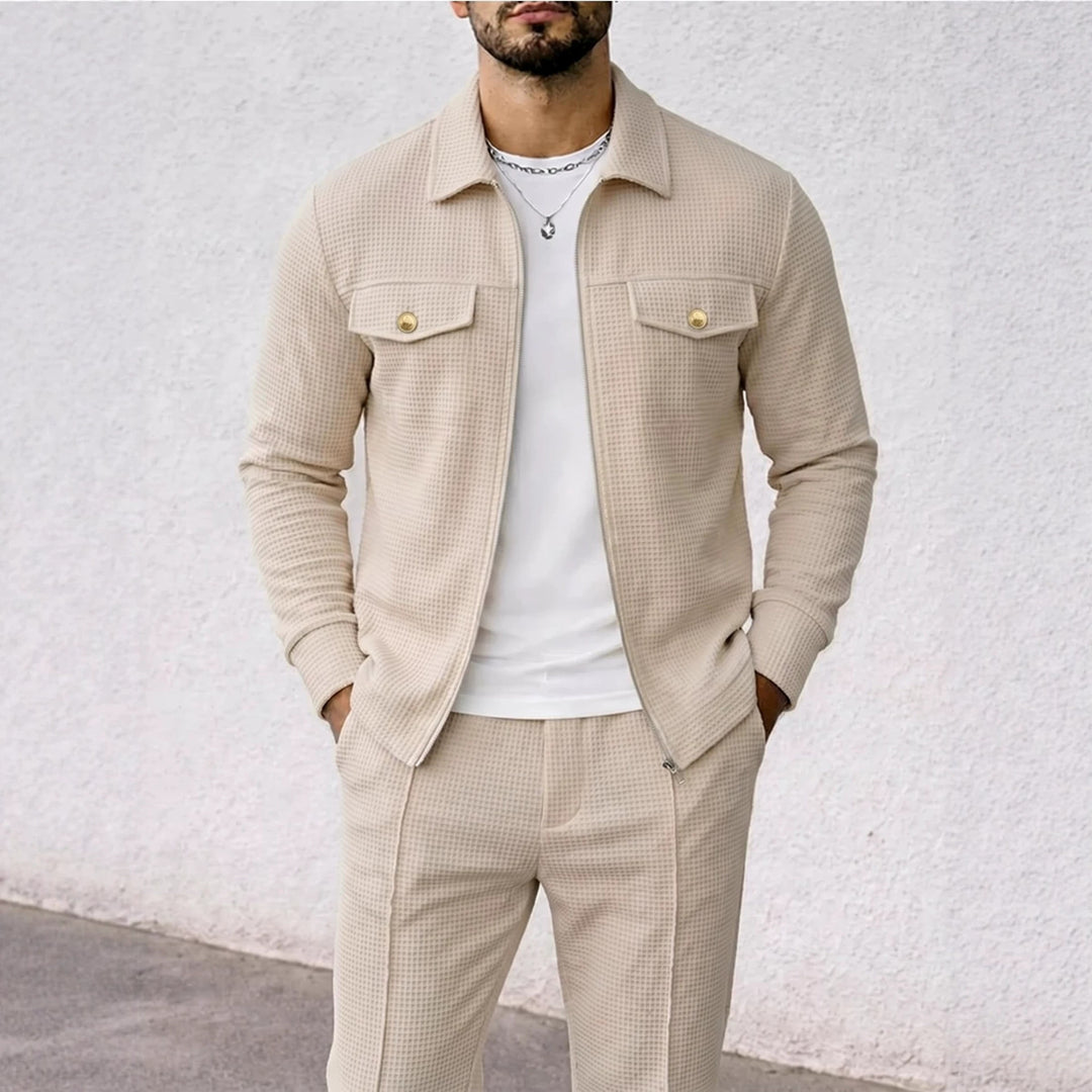 Herren strukturierte Overshirt-Jacke mit Waffelstruktur, Pattentaschen und verdecktem Reißverschluss Drune