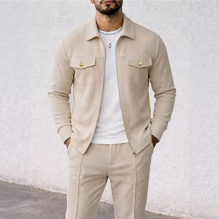 Herren strukturierte Overshirt-Jacke mit Waffelstruktur, Pattentaschen und verdecktem Reißverschluss Drune