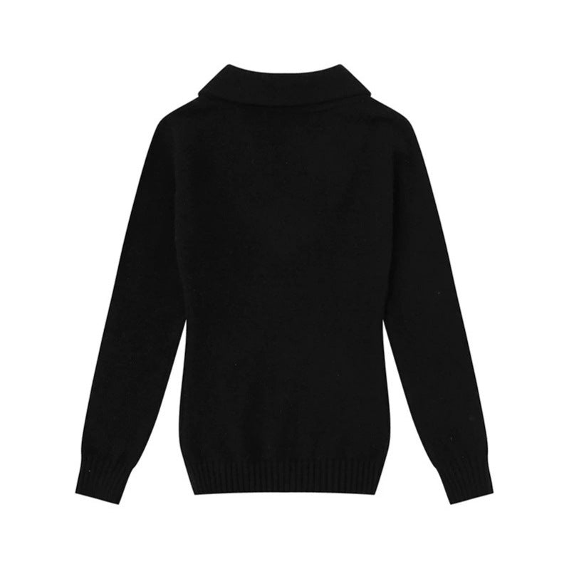 Damen Feinstrick-Pullover mit Schalkragen, V-Ausschnitt und Zierknöpfen Drune