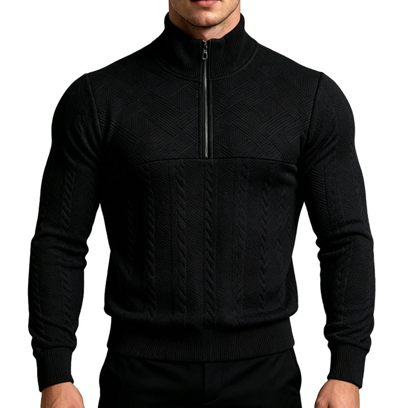 Herren Strickpullover mit halbem Reißverschluss und Zopfmuster Drune