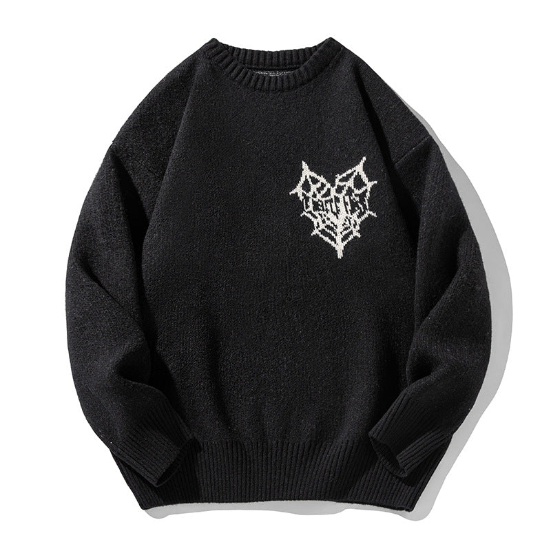 Unisex Oversize Strickpullover mit Logointarsie, Rundhals und gerippten Bündchen Drune