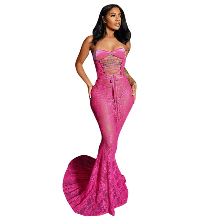 Damen Strapless Spitzenkleid mit raffinierter Schnürung Drune