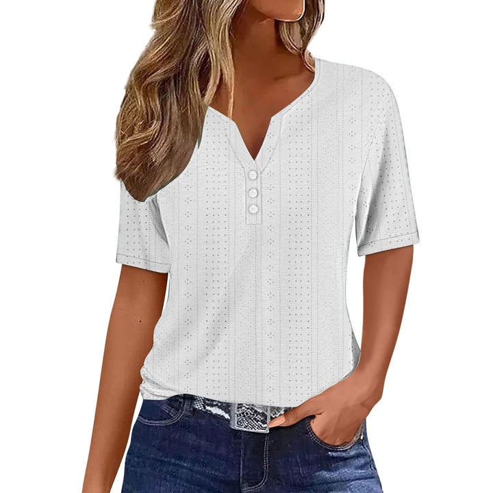Damen Kurzarmshirt mit modischer Knopfleiste und Struktur Drune