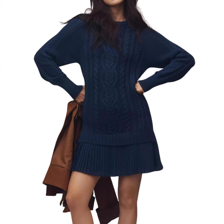 Damen nan Kabelstrick-Pullover mit Tunika-Schnitt, Zopfmuster und Rippbündchen Drune