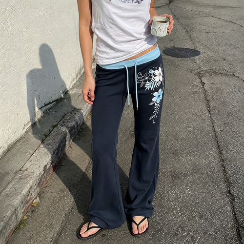 Damen nan ausgestellte Loungehose mit hohem Stretchbund, Kordelzug und floralem Druck Drune