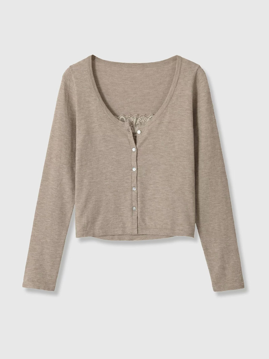 Damen Kurz geschnittener Feinstrick-Cardigan mit Spitzen-Einsatz Drune