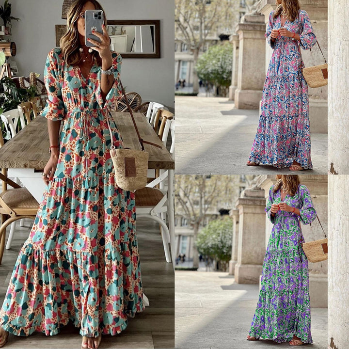 Damen Maxikleid mit feinem Paisleymuster und eleganter Knopfleiste Drune