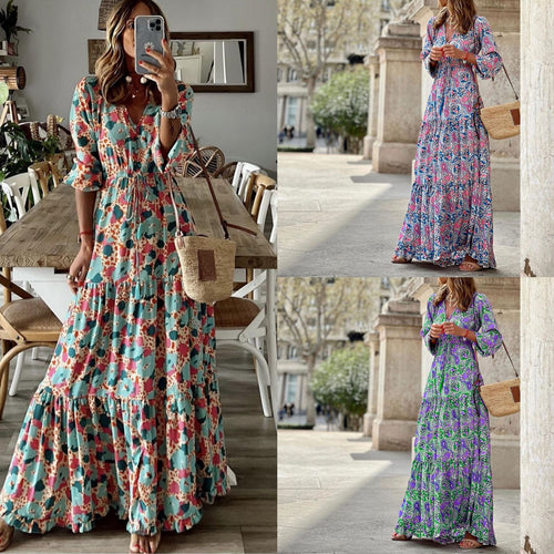 Damen Maxikleid mit feinem Paisleymuster und eleganter Knopfleiste Drune