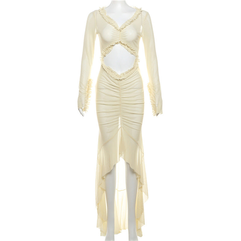 Damen Maxikleid mit raffinierten Rüschen und innovativem Cut-Out-Design Drune