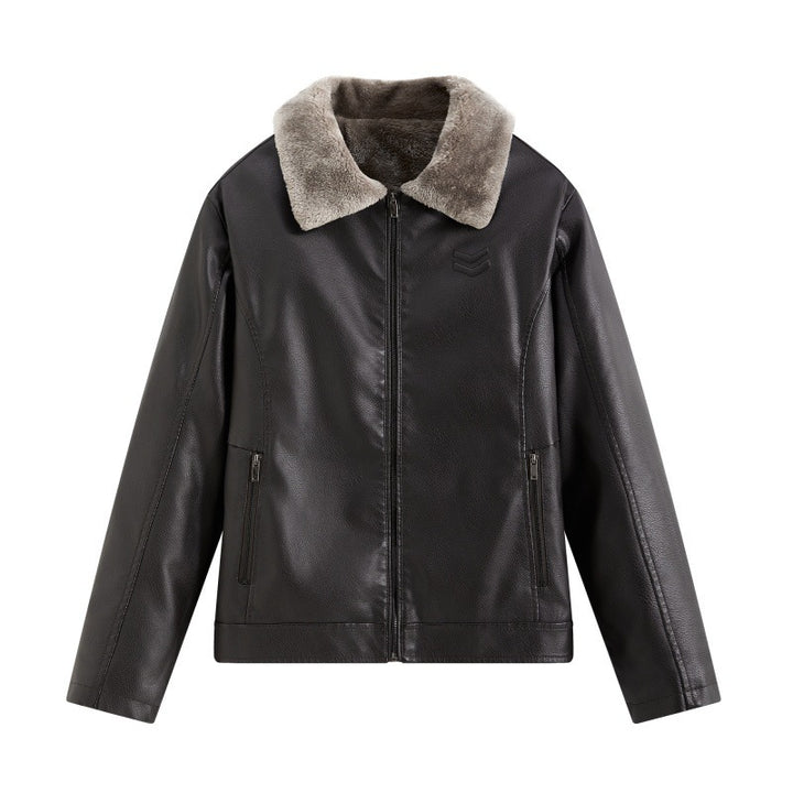 Herren Elegante Lederjacke mit Kunstfellkragen Drune