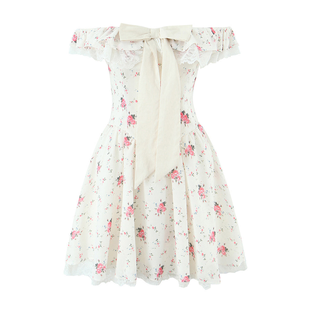 Damen romantisches Blumenkleid mit Rüschendetails Drune