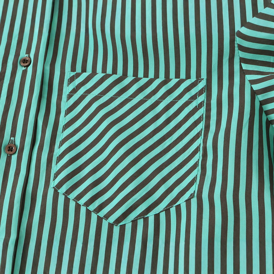 Damen Oversize-Hemdbluse mit diagonaler Streifenoptik, Brusttasche und asymmetrischem Saum Drune