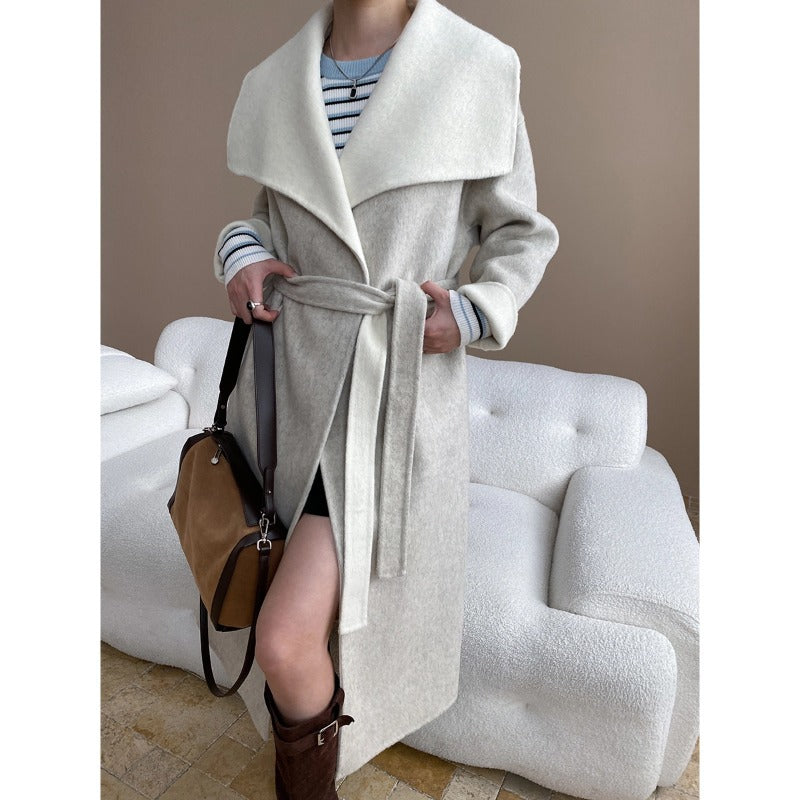 Damen eleganter Übergröße-Mantel mit tieferem Kragen und strukturierter Oberfläche Drune