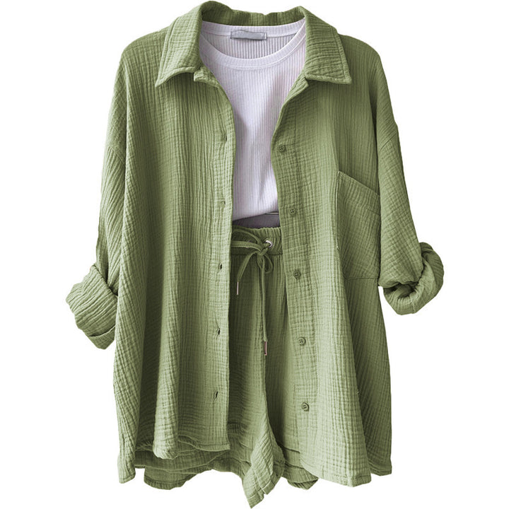 Damen lässige Oversized-Hemdjacke mit Gürtel Drune