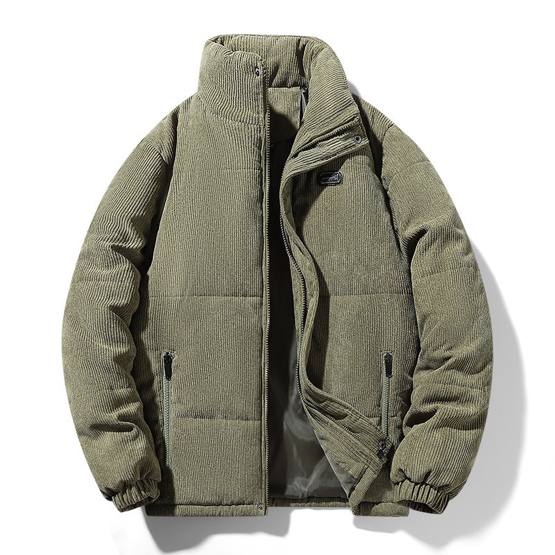 Herren gepolsterte Cordjacke mit hohem Stehkragen, wattierter Isolierung und Reißverschlusstaschen Drune