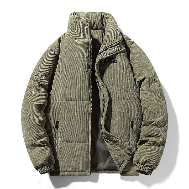 Herren gepolsterte Cordjacke mit hohem Stehkragen, wattierter Isolierung und Reißverschlusstaschen Drune