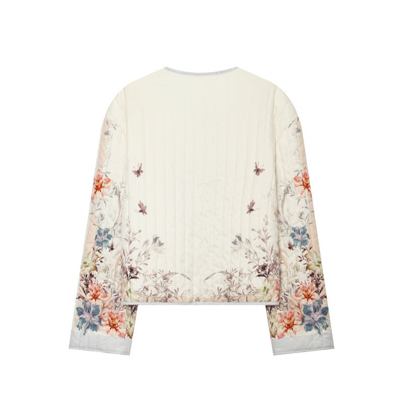 Damen nan gesteppte Blumen-Cardiganjacke mit Rundhals, leichter Wattierung und durchgehender Druckknopfleiste Drune