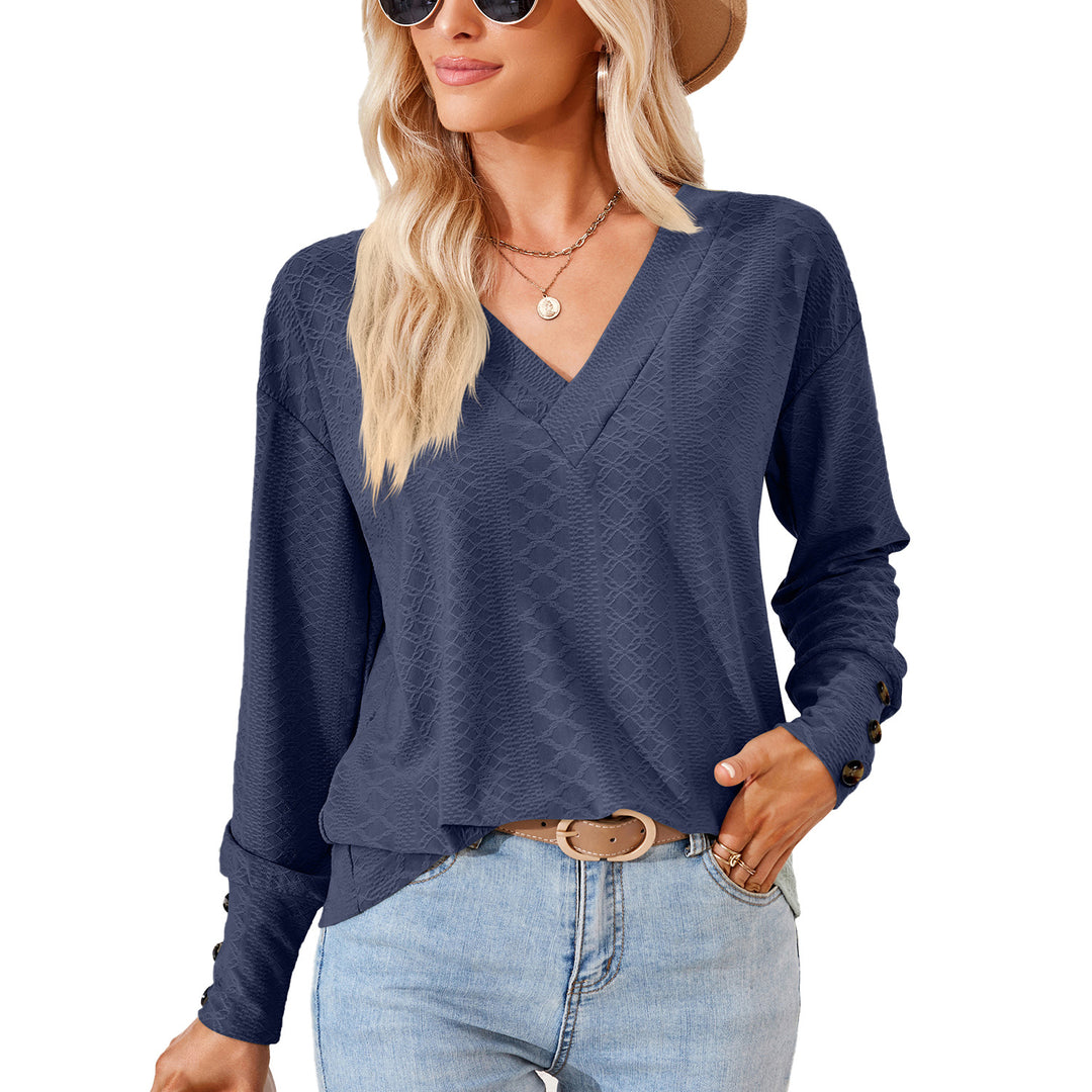 Damen Langarmbluse mit raffiniertem V-Ausschnitt und strukturiertem Design Drune