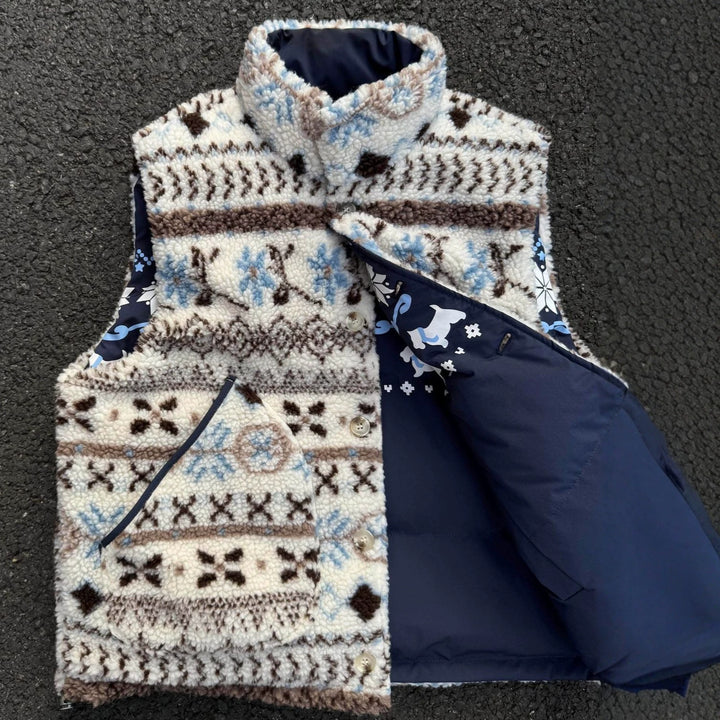 Damen Gemusterte Teddy‑Fleece Weste mit Stehkragen und gesteppter Innenfütterung Drune