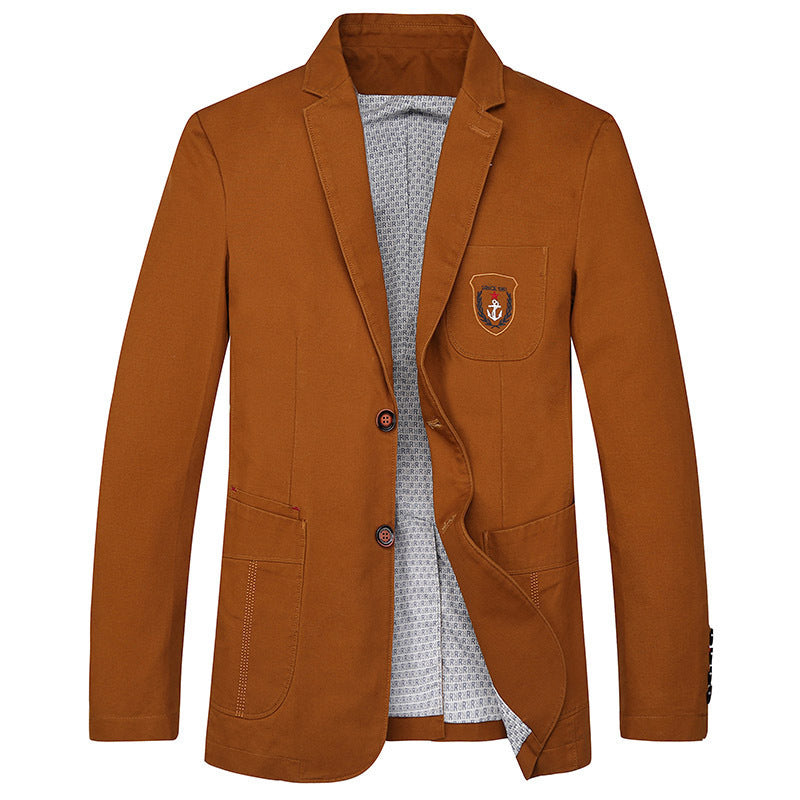 Herren legeres Baumwoll-Sakko mit aufgesetzten Taschen und Wappenpatch Drune