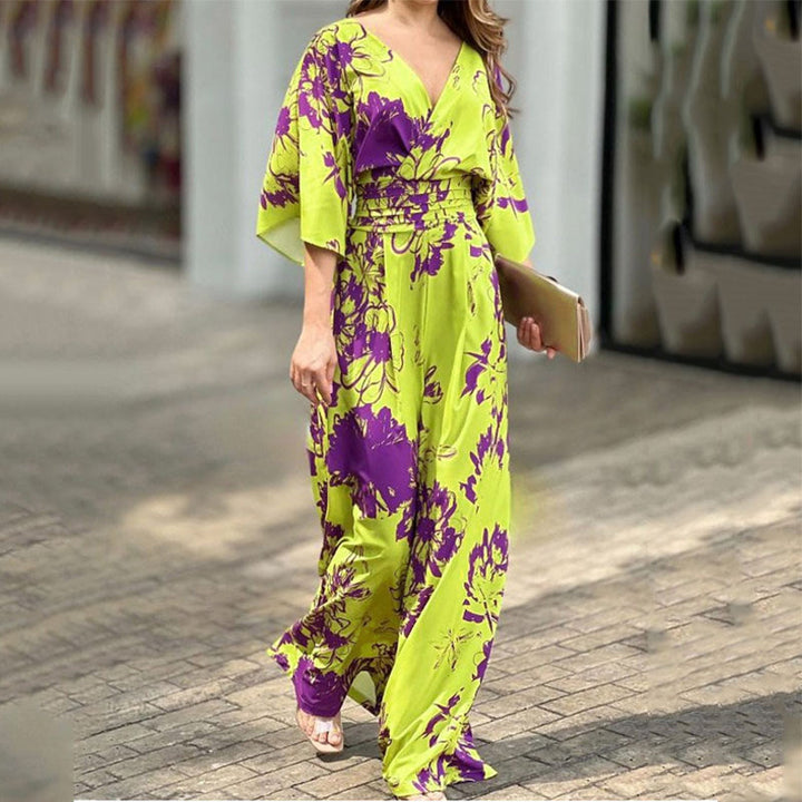 Damen Eleganter Jumpsuit im floralen Design mit weitem Beinschnitt Drune
