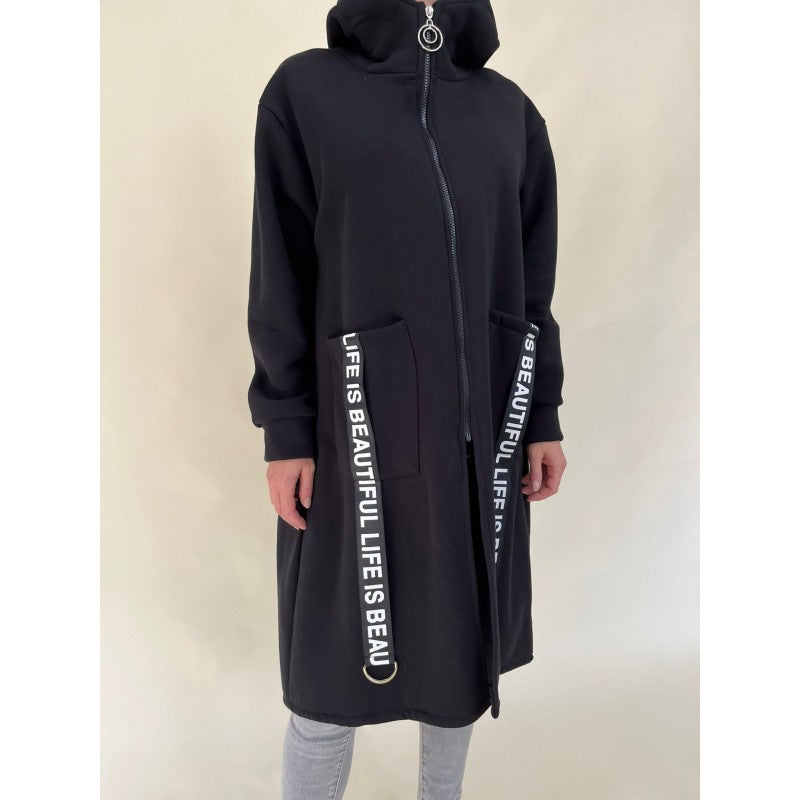 Drune | Taschen Design Hoher Kragen Lange Kapuzen Sweatshirtjacke