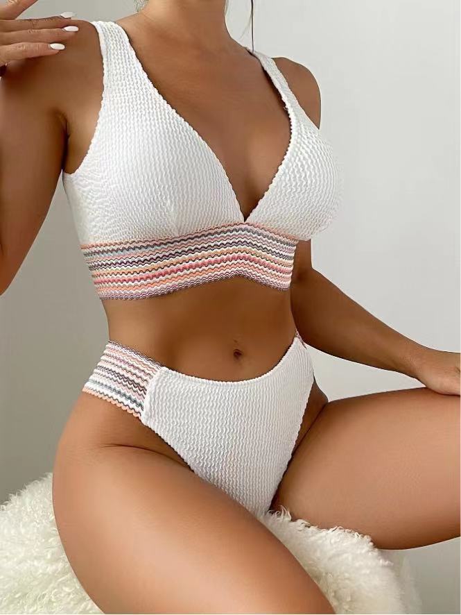 Damen Hochgeschnittener Bikini mit Wellenmuster Drune