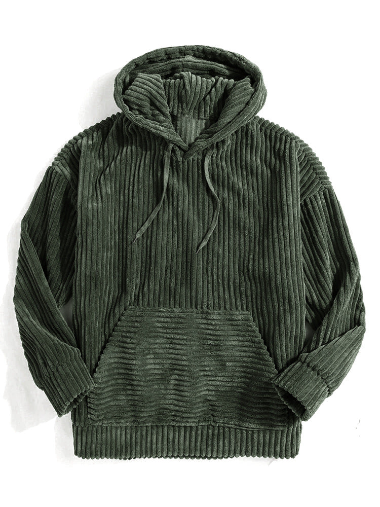 Unisex nan gerippter Samt-Hoodie mit Kapuze und Kängurutasche Drune