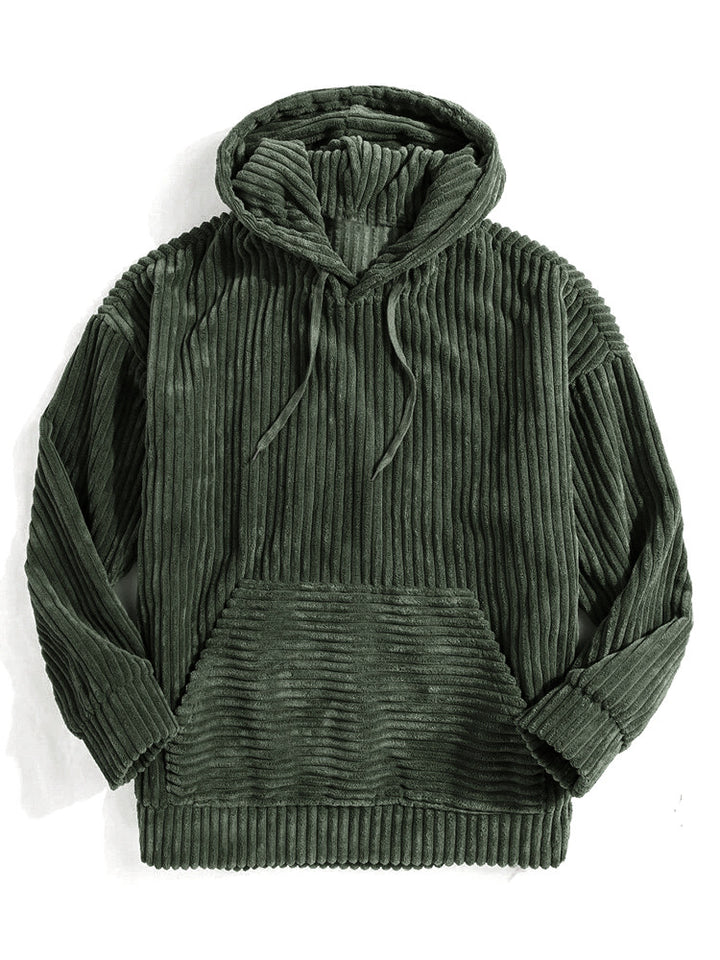 Unisex nan gerippter Samt-Hoodie mit Kapuze und Kängurutasche Drune