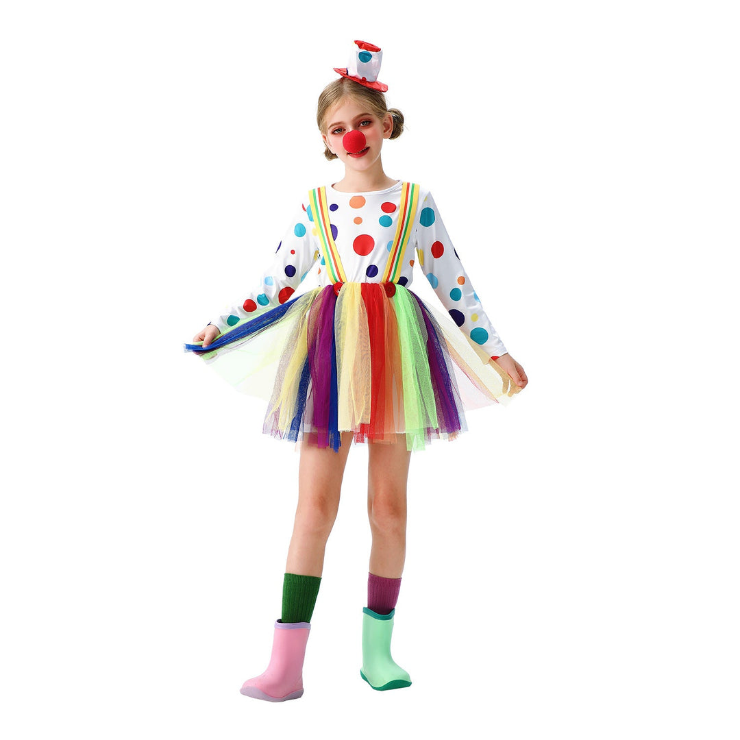 Mädchen Clownkostüm mit bunten Tüllröcken und Haaraccessoires Drune