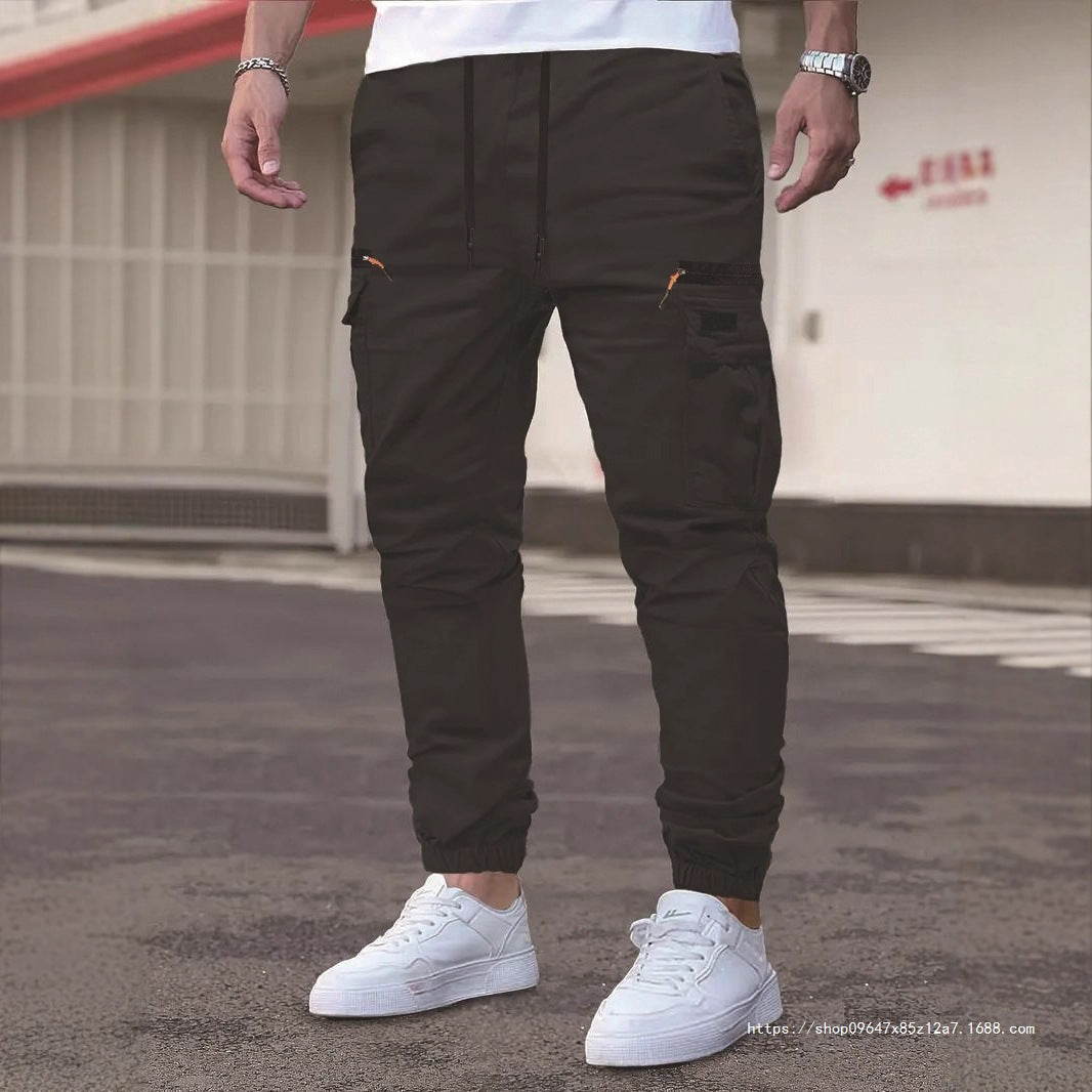Herren Tapered Cargo-Jogginghose mit Tunnelzugbund, Reißverschlusstaschen & elastischen Bündchen Drune