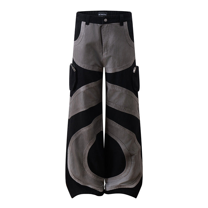 Damen weite Patchwork-Cargo-Culottehose mit aufgesetzten Zipper-Taschen und kontrastnähten Drune