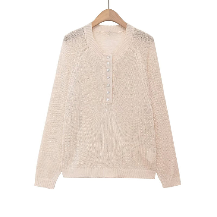 Damen nan Feinstrick-Henley-Pullover mit Knopfleiste und Raglanärmeln Drune