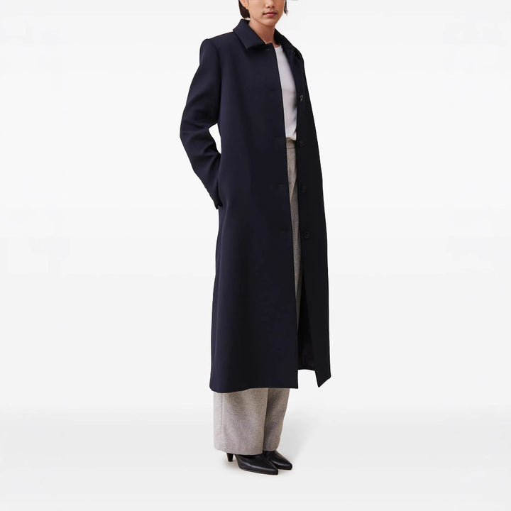 Damen langer minimalistischer Mantel mit geradem Schnitt und Hemdkragen Drune