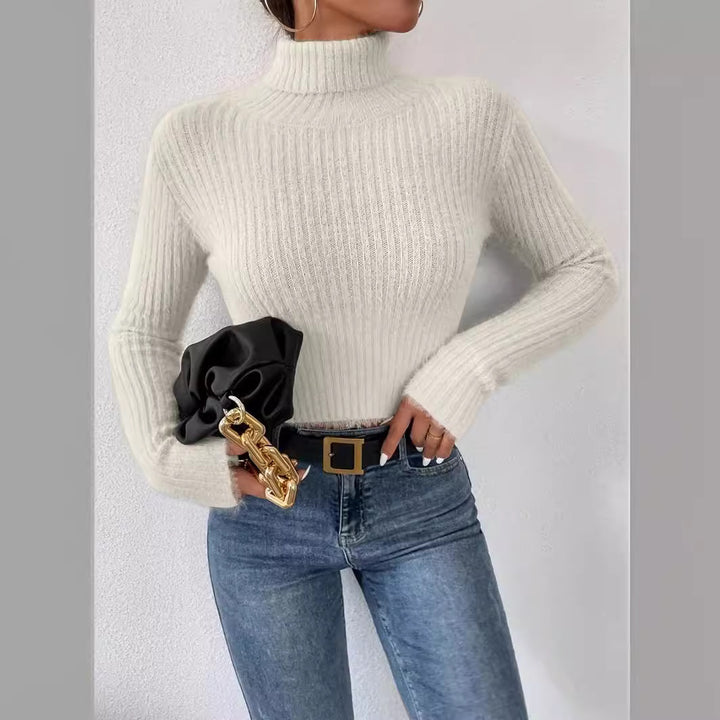 Damen Kurzer Rippstrick-Rollkragenpullover mit flauschiger Mohair‑Optik Drune