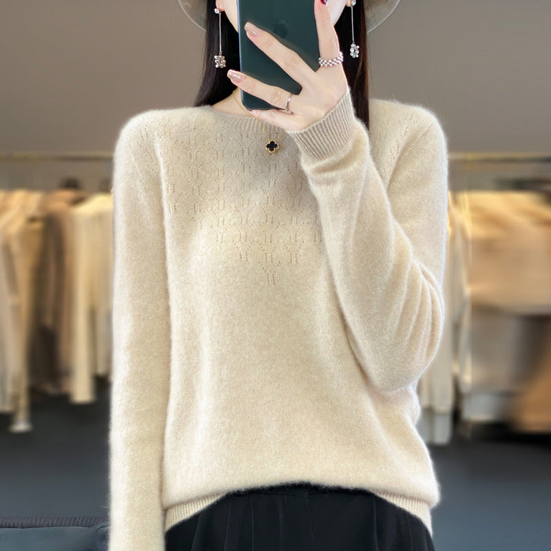 Damen Kuscheliger Midweight Rundhals-Pullover aus Angora-Blend mit feinem Flor und schmalem Bündchen Drune