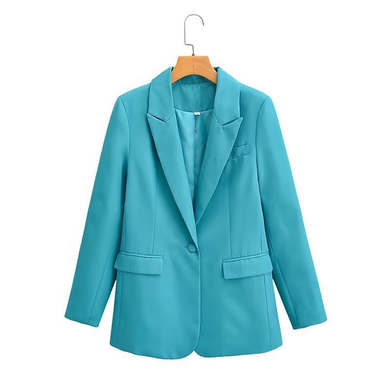 Damen Oversize-Blazer mit fallendem Revers Ein-Knopf-Verschluss und Pattentaschen Drune