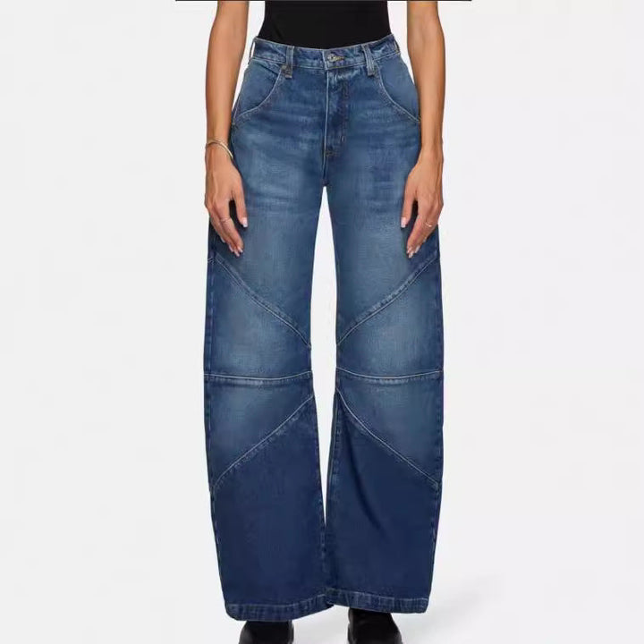 Damen breite Jeans mit einzigartigem Nahtdesign im angesagten Stil Drune