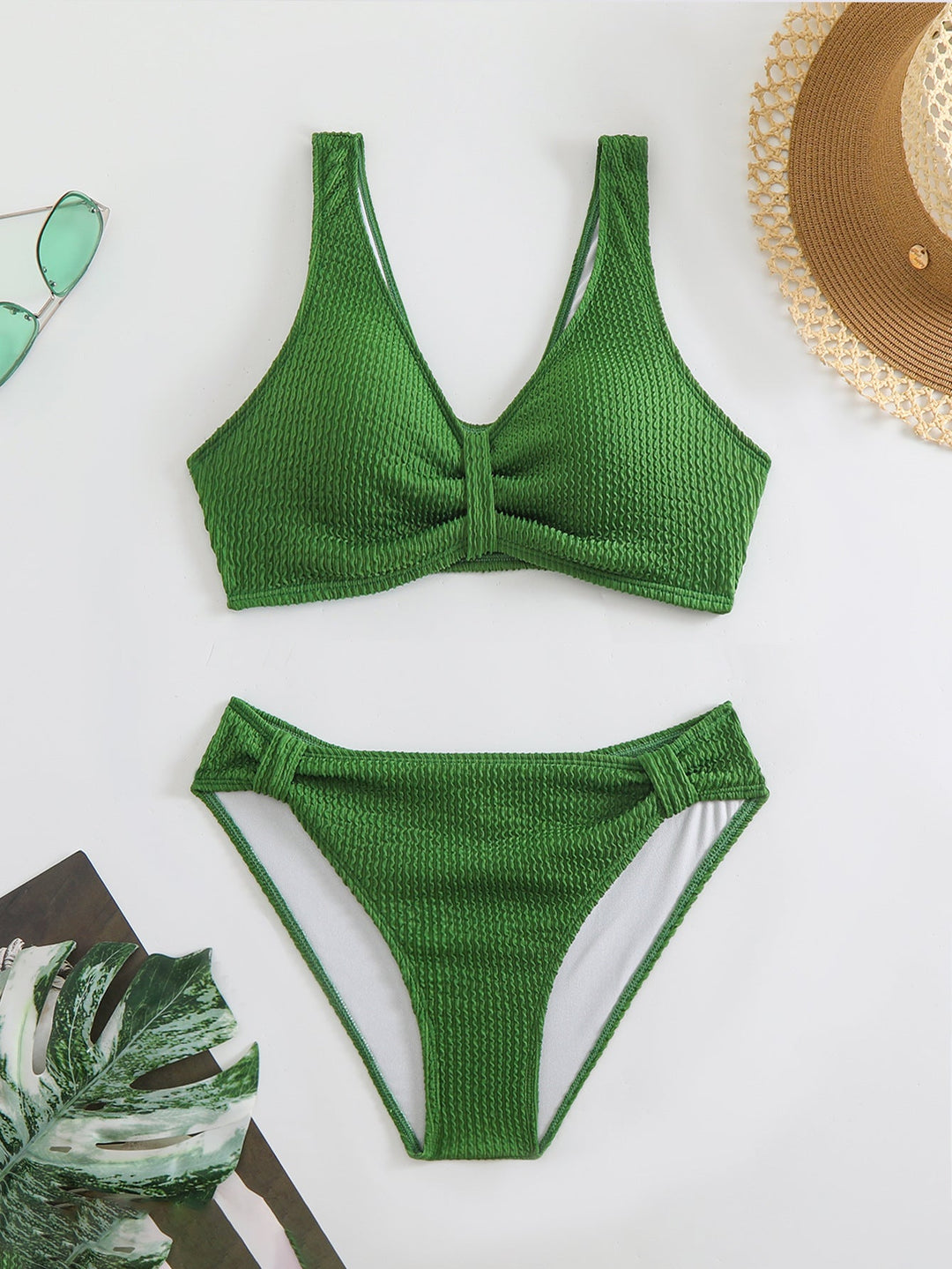 Femme Strukturierter Hochgeschnittener Bikini-Set Drune