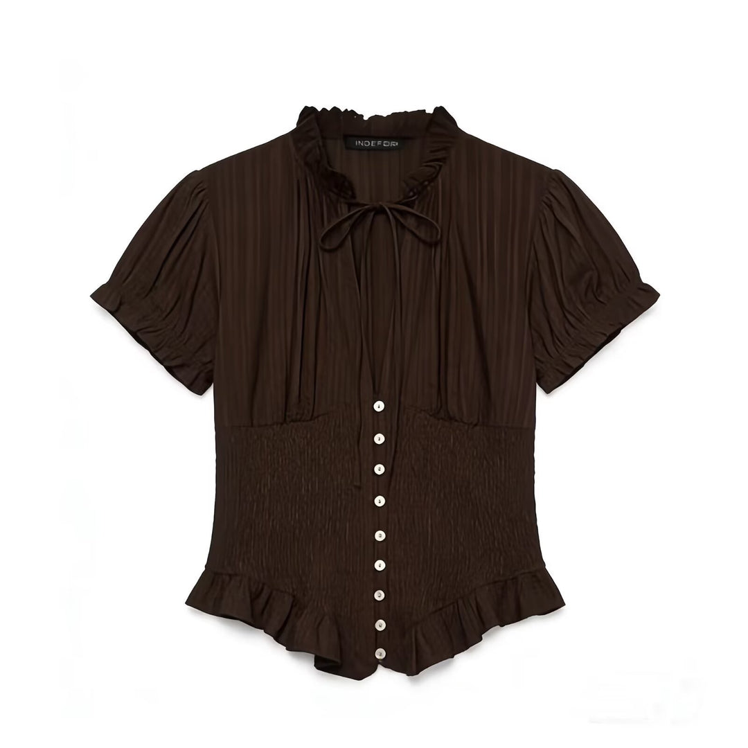 Damen Rüschenbluse mit geschlitztem Kragen und Knopfdetails Drune