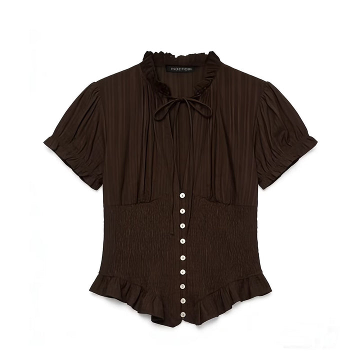 Damen Rüschenbluse mit geschlitztem Kragen und Knopfdetails Drune