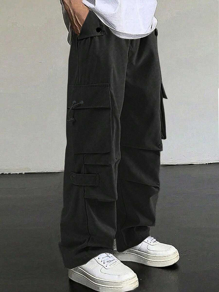 Herren nan baggy Cargohose mit utilitarischen Klapptaschen, Kordelzugbund und verstärkten Nähten Drune