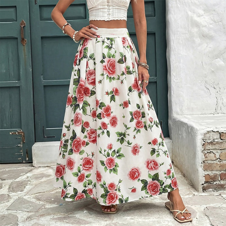 Damen Hochwertiger Maxirock mit floralen Mustern Drune