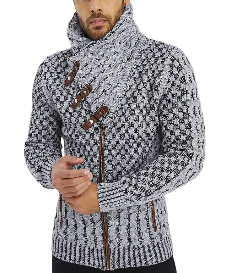 Herren modische Strickjacke mit asymmetrischem Reißverschluss und einzigartigem Zopfmuster Drune