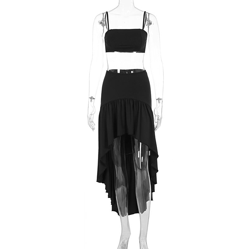 Damen Set aus Crop-Top und asymmetrischem Maxirock Drune