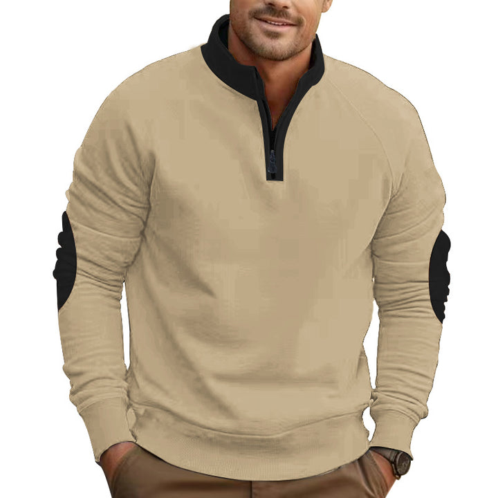 Herren nan Raglan-Pullover mit kurzem Reißverschluss, Stehkragen und ergonomischen Ellenbogen-Panels Drune
