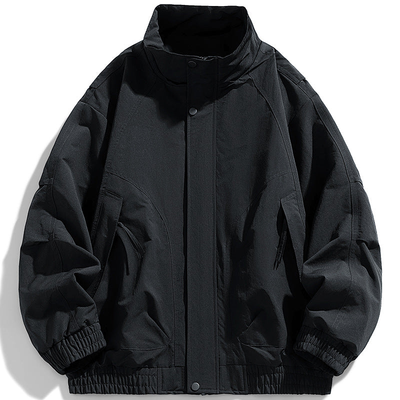 Herren moderner Utility-Blouson mit Stehkragen, verdeckter Druckknopfleiste und elastischem Saum Drune