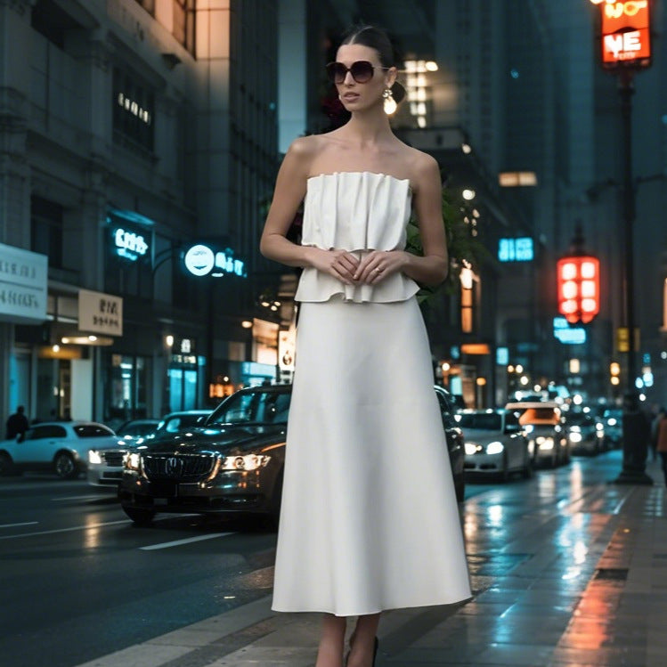 Damen elegantes Abendkleid mit raffinierten Rüschendetails Drune