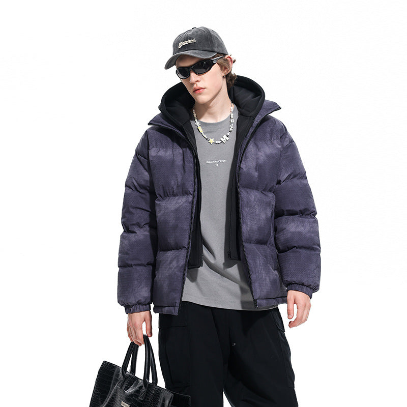 Herren Wattierte Kapuzenjacke mit Samtoptik, hohem Kragen und elastischen Bündchen Drune