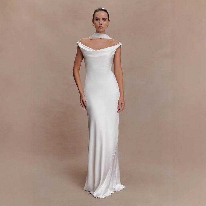 Damen Elegantes Satin-Abendkleid mit schulterfreiem Design Drune